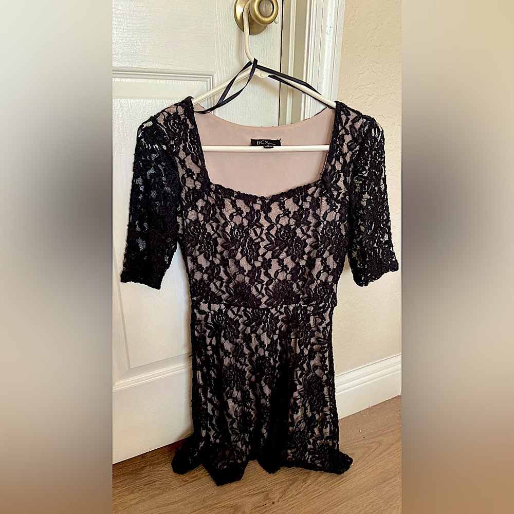 Black and blush lace dress with 3/4 length sleeves
